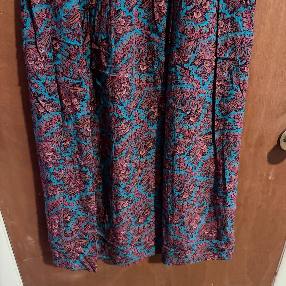 Vintage 90s Teal Paisley Floral Maxi Skirt Boho Cottagecore Indie Vibes Size 8 - Picture 3 of 9